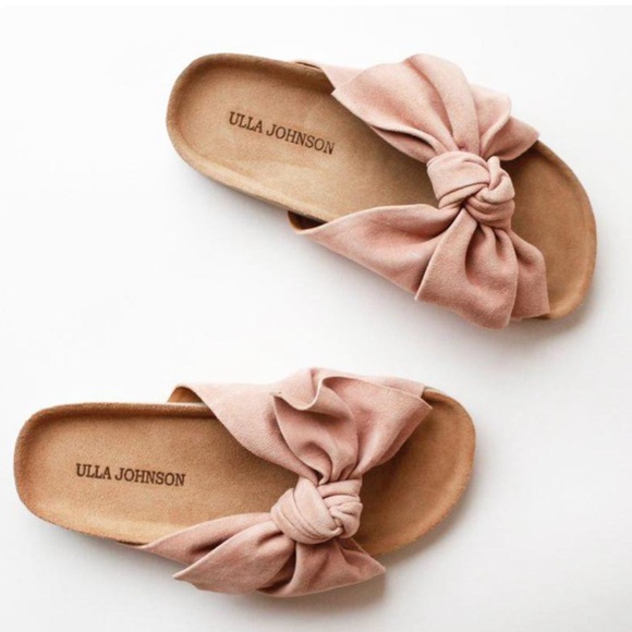 Ulla Johnson Shoes - Ulla Johnson Ingrid Bow Slides in Cork Suede Blush Pink Size 35 (US 5)
